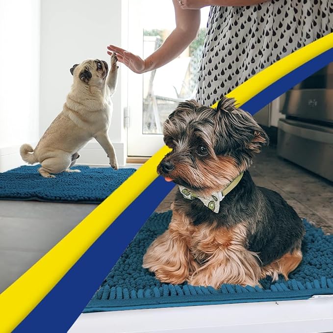 Muddy Mat® AS-SEEN-ON-TV Highly Absorbent Microfiber Door Mat and Pet Rug, Non Slip Thick Washable Area and Bath Mat Soft Chenille for Kitchen Bedroom Indoor and Outdoor - Atlantic Blue 5ft x 7ft