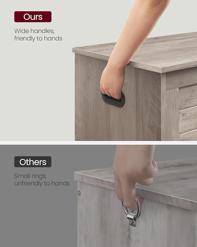 VASAGLE Storage Chest, Storage Bench with 2 Safety Hinges, Farmhouse Style, 15.7 x 39.4 x 18.1 Inches, for Entryway, Bedroom, Living Room, Heather Greige ULSB061K02