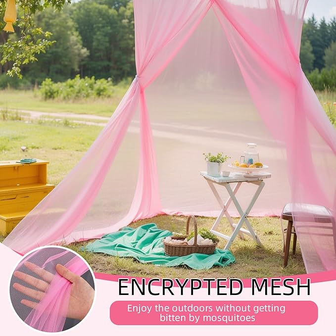 4 Corners Mosquito Net for Mosquiteros para Camas Bed Canopies Netting Bed Drapes Rectangular Mosquito Mesh for Camping Home Outdoor Travel(Pink,L75 X W47 X H59 Inch,1 Opening)