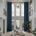 Extra Long Linen Curtains 144 inch Length 2 Panels Thick Faux Linen Blended Window Drapes Burlap Textured Curtains with Grommet for Living Room Farmhouse 12ft (52x144 Navy) Natural