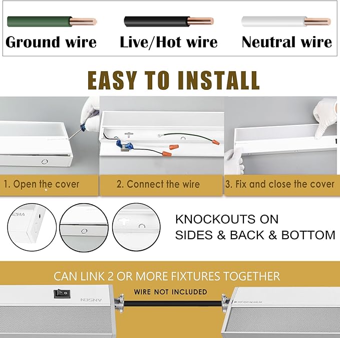 Ansen 2Packs of Under Cabinet Lighting Hardwired, 24in 18W 1237LM Dimmable Led Light for Kitchen/Closet, CRI 92+, R9 90+, 3 Color Temperature, 3000K/4000K/5000K(Warm White, Cool White, Daylight)