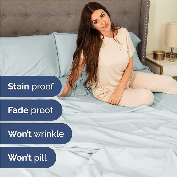 Queen 6 Piece Sheet Set - Cooling, Comfy & Breathable - Hotel Luxury Bedding, Includes Fitted Sheet for Women, Men, Kids & Teens - 1 Flat, 1 Fitted Sheet, 4 Pillowcases with Deep Pockets - Ice Blue