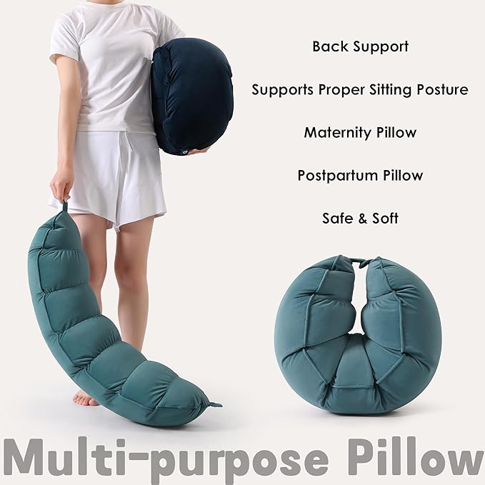 Peallow(Pat. Pend) – Long Round Body Pillow for Adults, Bolster Pillow for Sleeping, Soft and Supportive Pillow for Sleeping & Lumbar Support (Slate Blue, 29.5")