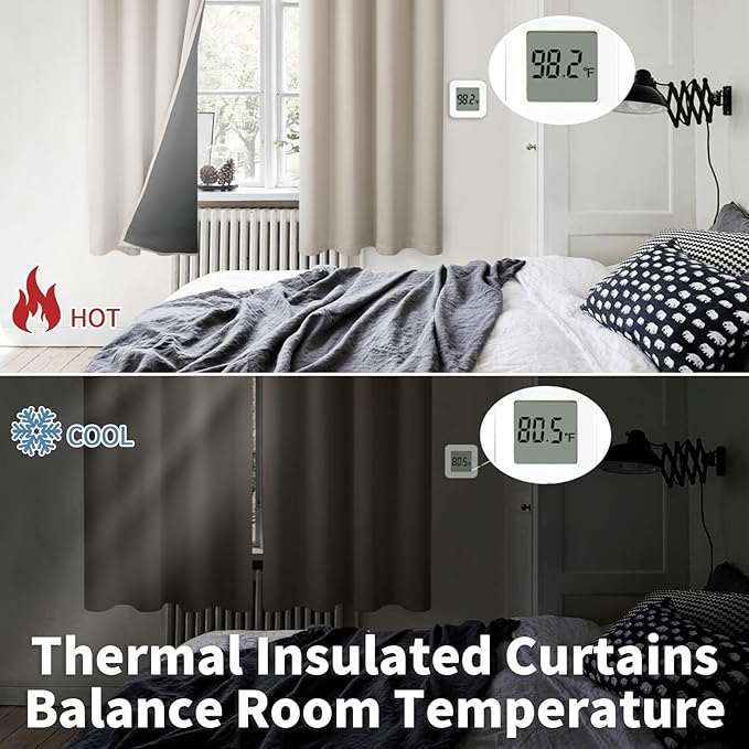 BGment Thermal Insulated 100% Blackout Curtains 45 Inch Length 2 Panels, Total Light Blocking Curtains for Bedroom, Grommet Window Drapes with Thick Black Liner, 52 Inch Wide Each Panel, Cashmere