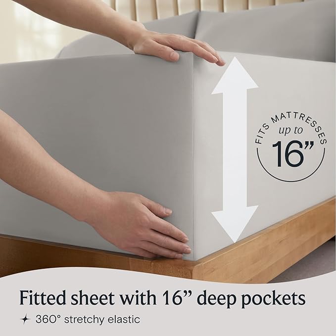 LuxClub 5 PC Split King Sheet Set, Deep Pockets Wrinkle Free Cooling Bed Sheets Hotel Bedding for Women, Men, Includes 1 Fitted Sheet, 1 Flat Sheet and 2 Pillowcases-Light Taupe