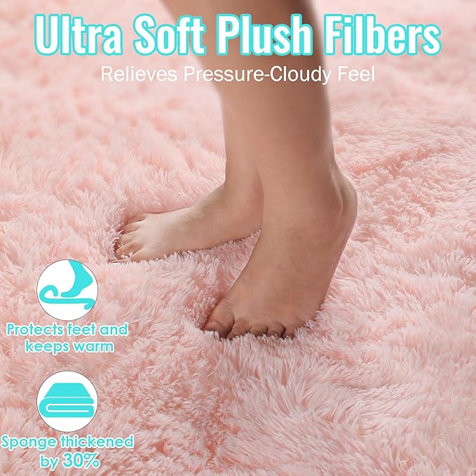 PAGISOFE 3x5 Pink Fluffy Shag Area Rugs for Bedroom, Bedside Preppy Dorm Area Rug, Soft Fuzzy Shaggy Rugs for Living Room Girls/Kids Bedroom Nursery Home Decor, Anti-Skid Durable Rectangular Fuzzy Rug