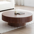 LKTART Round Coffee Table for Living Room, Accent Fluted Drum Coffee Table with Storage, Modern Solid Wood Circle Center Tea Table for Small Space Apartment (31.5''D×14''H-Walnut)