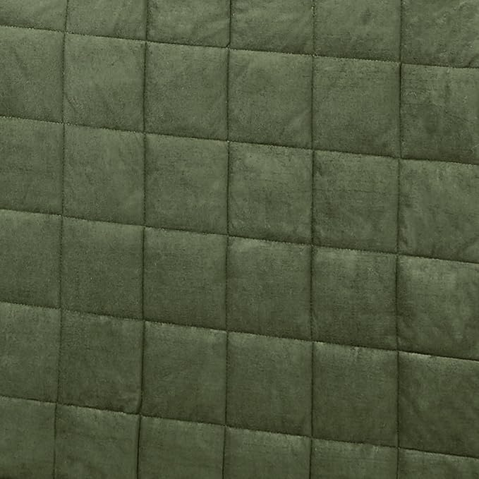 Camden Luxury Bedding | Deep Sage Green Color | Fitted Hollywood Daybed Bedding | Faux Suede Box Quilted Design | 5 Piece Set With Extra Long Hollywood Cover, 2 Bolster Shams, and 2 Bolster Pillows