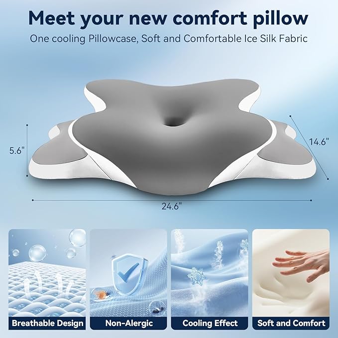Cervical Pillow for Side Sleepers,Memory Foam Pillows for Neck and Shoulder Pain,Deep Sleep Pillows for Back Pain Sleeper, Dreamers Relief,Slumber,Stomach,Snoring Pillow (Grey, 25"Lx15"Wx5.8"H)