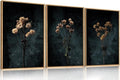 LHIUEM Dark Moody Wildflowers Framed Canvas Wall Art Set,Minimalist Wildflower Wall Decor,Vintage Black Flower Botanical Painting, Aesthetic Floral Artwork for Living Room,Bedroom,Office-16''x24''x3