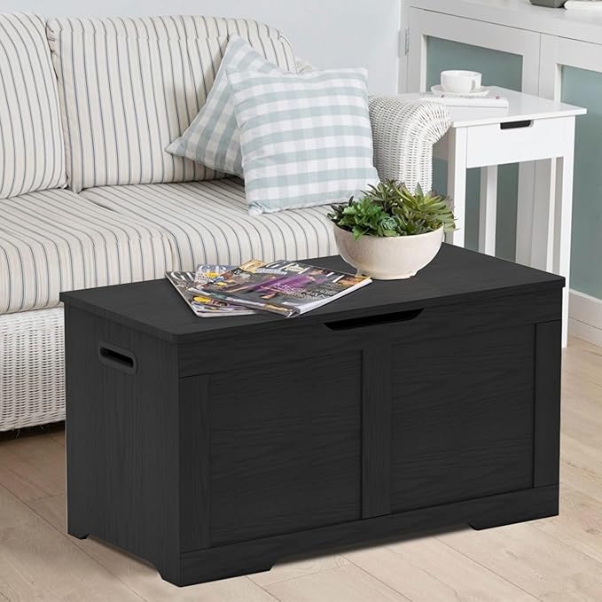 Timberer 31.5" Storage Chest, Wooden Storage Bench, Lift Top Toy Chest with 2 Safety Hinges, Large Toy Box, Entryway Shoes Bench for Living Room, Bedroom, Black