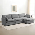 ROWHY 112'' Modular Sectional Cloud Couch with Movable Ottoman, 4 Seat Modern Corduroy Sofa with 2 Throw Pillows, Comfy Deep Seat L Shaped Couches for Living Room Bedroom Apartment, Dark Grey