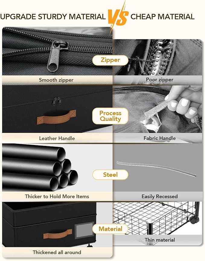 Under Bed Storage with Wheels, 72L XXL Under the Bed Storage Containers Large, 10‘’ Tall Adjustable Storage for Underbed with Lids