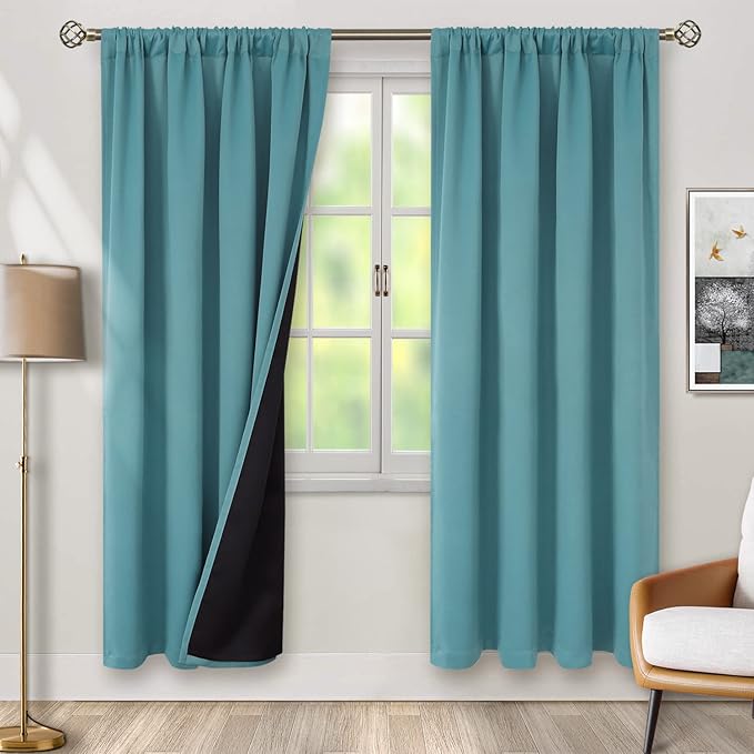BGment Blackout Curtains 84 Inch Length 2 Panels Set for Bedroom, 100% Room Darkening Thermal Insulated Dark Curtains for Living Room Soundproof Window Curtains, 52 Inch Wide, Sea Teal