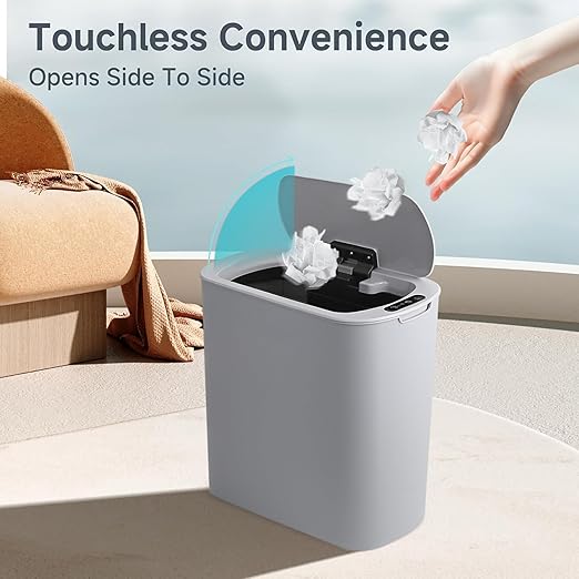 TIPGO Automatic Motion Sensor Bathroom Trash Can with Lid, 2.6 Gallon Touchless Trash Bin, Smart Garbage Can Plastic Slim Wastebasket for Bedroom, Office, Dorm (Grey)