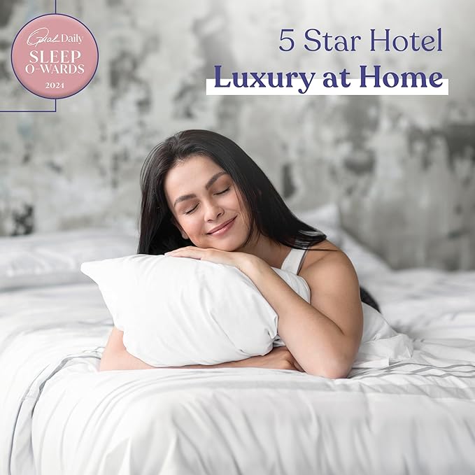 FluffCo Zen Fluff™ Down Standard/Queen Pillow with 600 Fill Power White Duck Down Stomach Sleeper Pillows - Luxury Hotel Quality 300 Thread Count - 100% Cotton Feather Pillows (Queen Size 1 Pack)