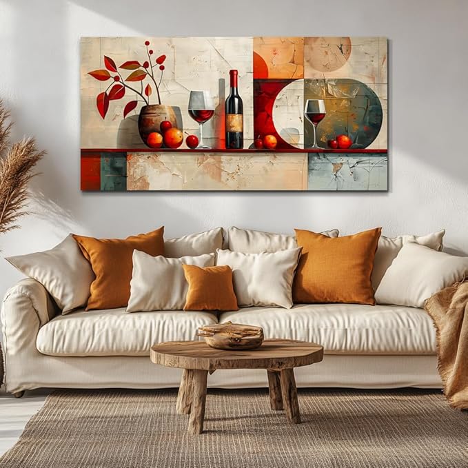 ERQINHUA Large Canvas Wall Decor For Kitchen Wall Art For Living Room Dining Room Decorations Wine Glass Still Life Abstract Picture Artwork Pub Wall Mural Posters Home Decor Aesthetics 24"x48"