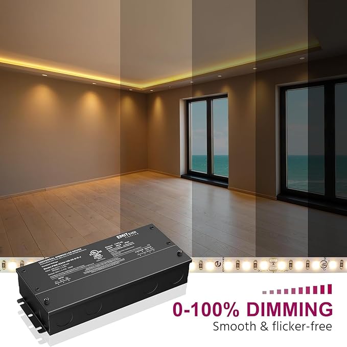 EMITEVER Dimmable Led Driver, 2 Packs 100W AC 110V-277V to DC 24V Transformer, 5-in-1 Dimming: ELV/MLV/TRIAC / 0-10V / 1-10V / 10V PWM/Potentiometer, Waterproof IP67 and UL Listed