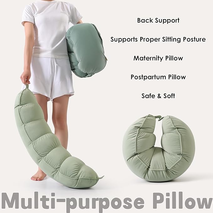 Peallow(Pat. Pend) – Long Round Body Pillow for Adults, Bolster Pillow for Sleeping, Soft and Supportive Pillow for Sleeping & Lumbar Support (Celadon Green, 29.5")