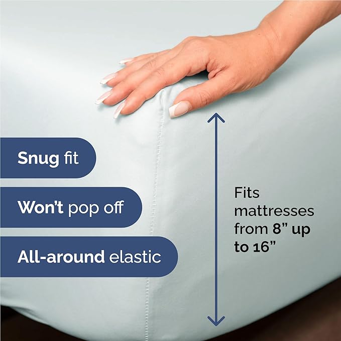 Full 6 Piece Sheet Set - Cooling, Comfy & Breathable - Hotel Luxury Bedding, Includes Fitted Sheet for Women, Men, Kids and Teens - 1 Flat, 1 Fitted Sheet, 4 Pillowcases with Deep Pockets - Ice Blue