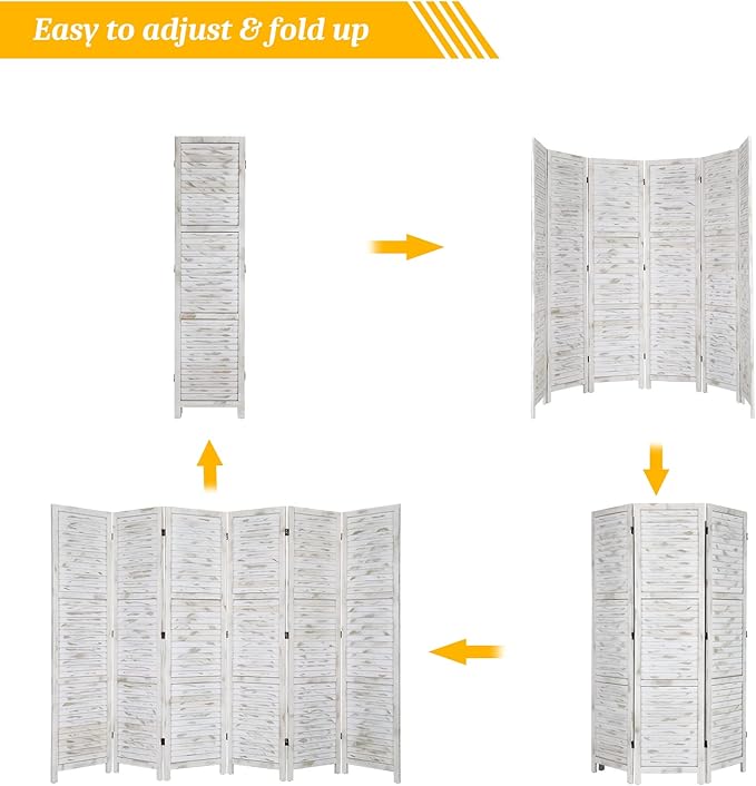Bonnlo Wood Room Divider Privacy Screen, 5.9 Ft Tall Folding Partition Wall Divider, Indoor Freestanding Hinged Space Separator (Grey, 6 Panel)