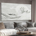 YETHEN WAL Textured Grey Wave Wall Art – Extra Large 3D Coastal Canvas, Neutral Minimalist Seascape for Living Room Bedroom, Hand-Painted Details, 29×58 Inch