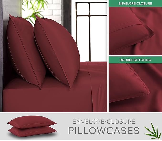 Pure Bamboo California King Sheets, Genuine 100% Organic Viscose Derived from Bamboo Bed Sheet Set, Soft & Cooling, Double Stitching, 2 Year Quality Promise (California King, Merlot)