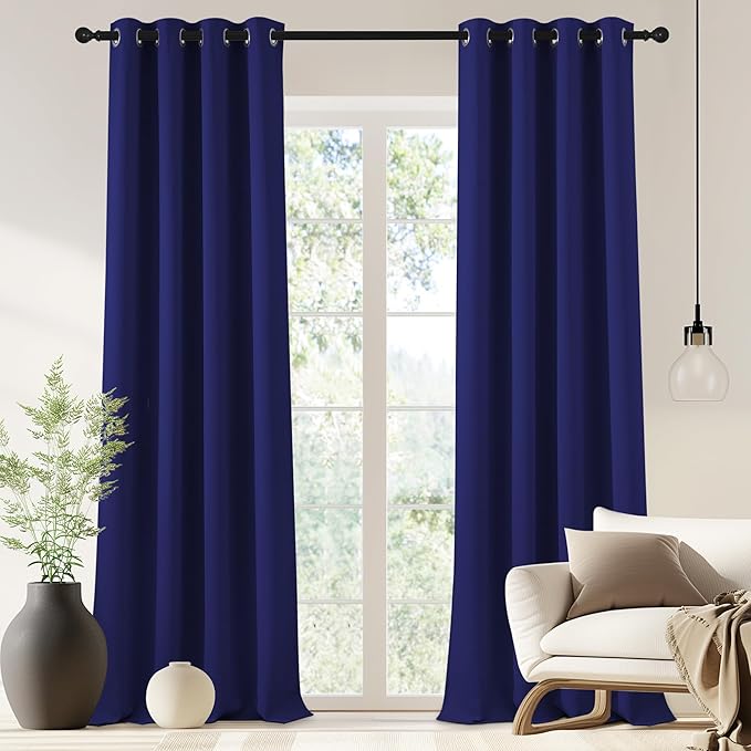 NICETOWN Blackout Drapery Curtain Panel 90 inches Long - Window Treatment Thermal Insulated Grommet Blackout Curtain/Drape for Bedroom Living Room (Navy Blue, 1 Panel, 46 by 90 inches)