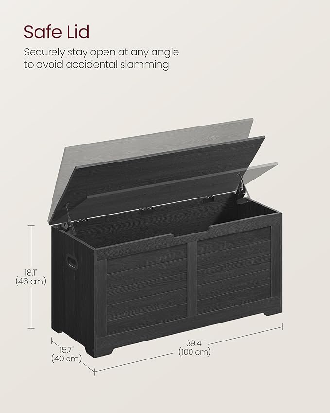 VASAGLE Storage Chest, Storage Bench with 2 Safety Hinges, Farmhouse Style, 15.7 x 39.4 x 18.1 Inches, for Entryway, Bedroom, Living Room, Charcoal Gray ULSB061B01