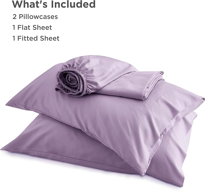 Bedsure King Size Sheets Set, Cooling Sheets for Hot Sleepers, Rayon Derived from Bamboo, Breathable & Soft, Deep Pocket Up to 16 Inches, Hotel Luxury Silky Bedding, Lilac