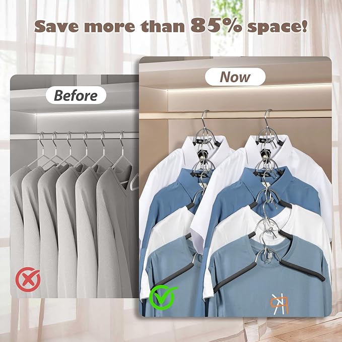 VWV Hangers, Space Saving Hanger, Heavy-Duty Stainless Steel Sweater and Shirt Hanger, Wardrobe Organizer (Black, 10 Pack)