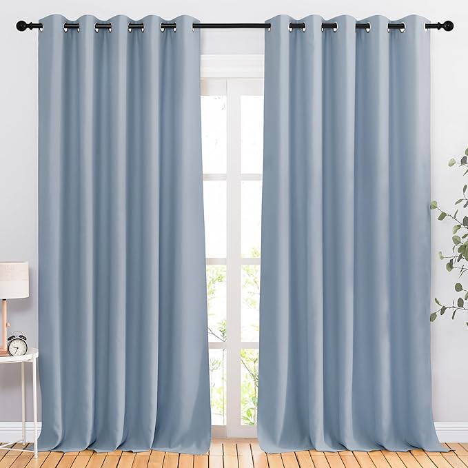 NICETOWN Blackout Living Room Curtains 102 inches Long, Grommet Thermal Window Treatments Room Divider Curtains Sound Reducing for Bedroom, W66 x L102, Vintage Blue, 2 Panels