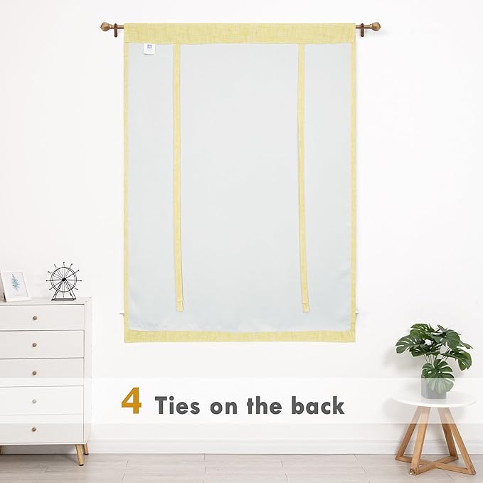 DriftAway Double Layer Linen Blackout Tie Up Curtains Thermal Insulated Fully Lined Balloon Roman Shade Bathroom Window Adjustable Rod Pocket for Small Window 31 Inch by 47 Inch Yellow