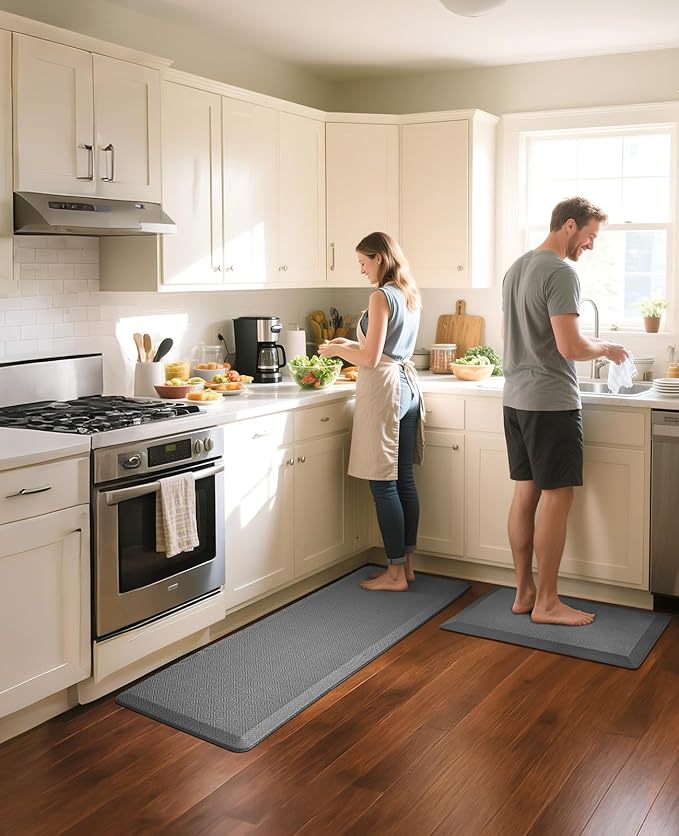Ophanie Kitchen Mats for Floor, 3/4 Inch Thick Kitchen Rugs, 24'' x 70'' Anti Fatigue Standing Cushioned Mat, Waterproof,Comfort Ergonomic Mat for Office, Home, Sink, Grey Non-Slip Bottom