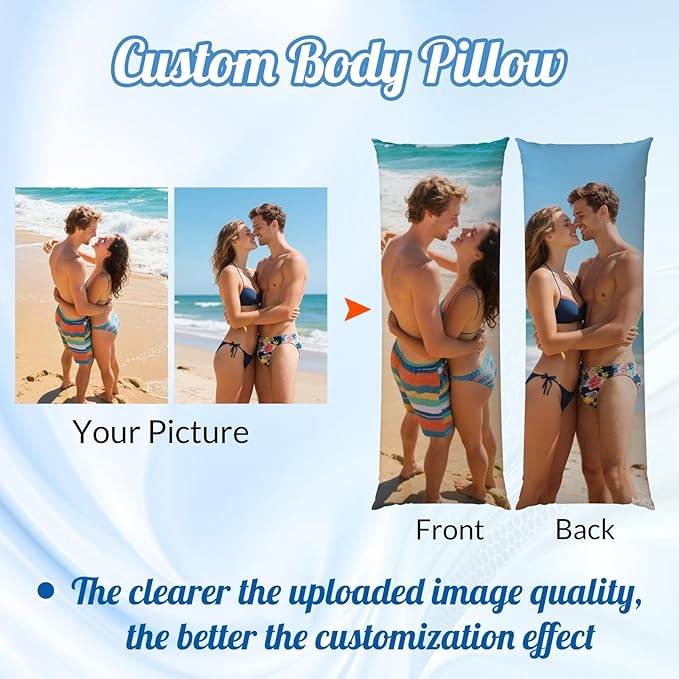 Custom Body Pillow, Body Pillow Case, Double-Sided Design, Custom Pillows with Picture, for Birthdays, Valentine's Day, Christmas, Wedding Anniversaries（60in*20in）