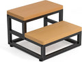 Y&M Two Step Stool for Adults Kids, Waterproof HPDE Bed Step Foot Stool with Adjustable Non-Slip Feet, Metal Frame Stepping for Kitchen Bathroom Bedroom Living Room, Indoor or Outdoor Use, Brown
