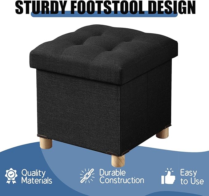 BRIAN & DANY 15 Inches Ottoman with Storage, Square Small Storage Ottoman Foot Rest with Legs, Ottomans Foot Stool for Dorm, Living Room, Entryway (Black)
