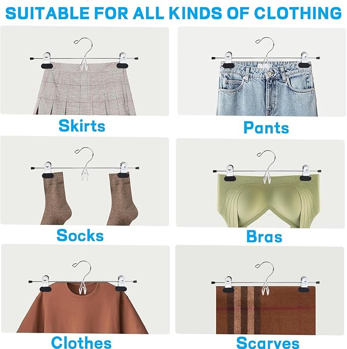 Amber Home 12 Pack Heavy Duty Add on Metal Pants Skirt Hangers, Stackable Add-on Metal Clothes Hangers with 2-Adjustable Clips, Cascading Clip Hangers Space Saving for Jeans, Slacks