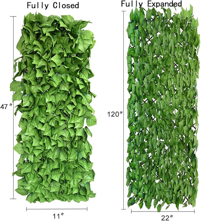 BYBAG Expandable Faux Ivy Fence Privacy Screen for Patio Outdoor Balcony Bedroom Decor,Artificial Light Green Leaves Wall Decoration Fencing Panel(Single Sided Leaves)