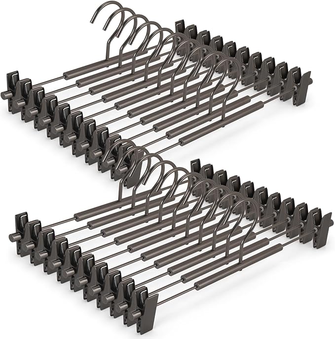 VWV 20-Pack Adjustable Women's Skirt and Pants Hangers, Durable, Space-Saving, Suitable for Jeans, Shorts, Underwear, Sports Bras (Matte Gunmetal)