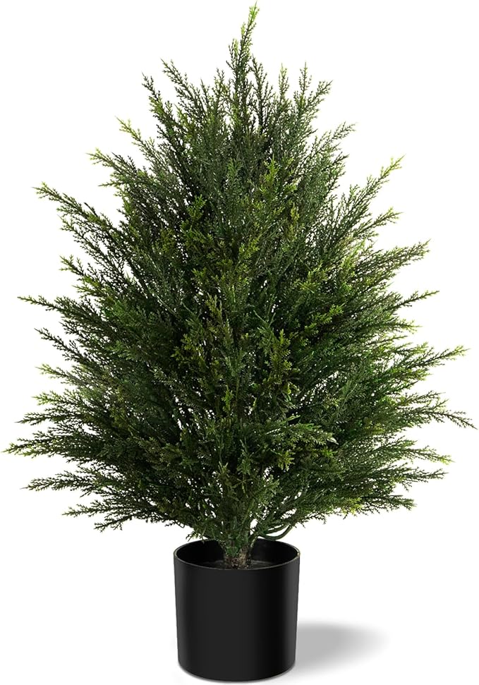 Mavis's Diary Artificial Topiary Ball Tree, Indoor Realistic Faux Boxwood Bush Potted Plants, Outdoor Fake Shrubs Cedar Evergreen Plants for Home Living Room Front Porch Decor (1, 2ft)