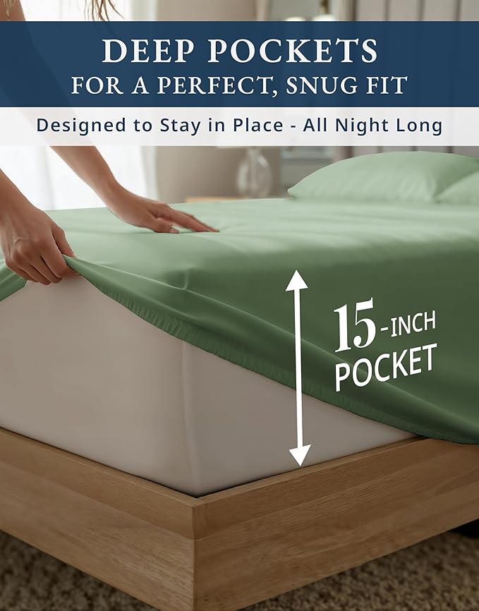 LANE LINEN 100% Egyptian Cotton Bed Sheets - 1000 Thread Count, 4PC Full Sheets Set, Long Staple Bedding Sheets, Sateen Weave, Luxury Hotel Sheets, Fits Upto 15" Mattress - Iceberg Green