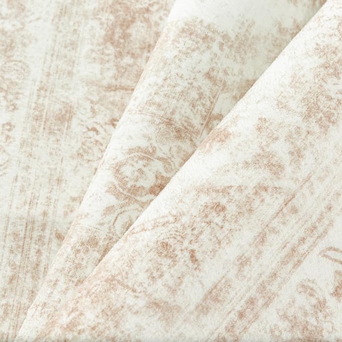 Area Rug 3x5 Cream Washable Office Entryway Vintage Medallion Beige Carpet Non Slip Retro Indoor Mat Low Pile Soft Distressed Small Rug for Bedroom Kitchen Laundry Dining Room
