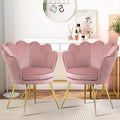 Accent Chairs Set of 2, Velvet Vanity Chair with Back, Mid-Century Modern Small Accent Chair for Living Room, Golden Metal Legs Upholstered Makeup Chair, Bedroom Armchair, Pink