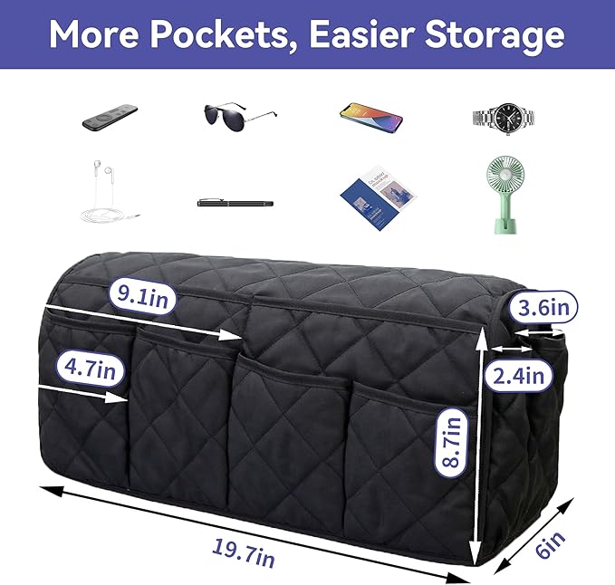 MEHIDFY Armchair Caddy, Waterproof Sofa Armrest Organizer, Non Slip Recliner Organizer, Remote Holder for Recline, Recliner Caddy with 14 Pockets Storage for TV Remote, Phone, Magazine (Black)