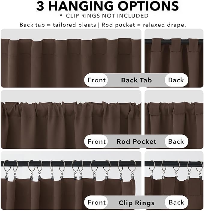 Deconovo Blackout Curtains, Thermal Insulated, W70 x L95 2 Panels, Back Tab, Machine Washable, Room-Darkening Drapes for Bedroom/Living Room Brown