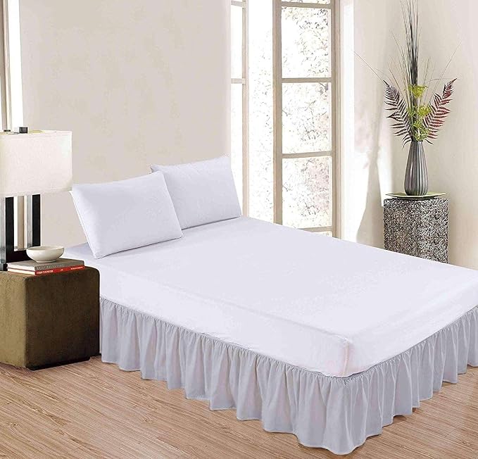 Light Grey Solid Ruffled Bed Skirt Full-6 Inch Drop Split Corner, Microfiber Bedskirt with Platform Three Sided Coverage