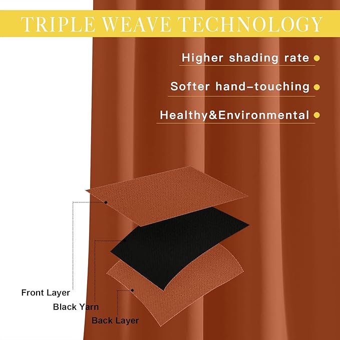 NICETOWN Blackout Burnt Orange Curtain 54 inches Long - Solid Grommet Sound & Light Reducing Room Darkening Window Treatment Thermal Drape for Girls Room/Nursery (1 Panel, W52 x L54)