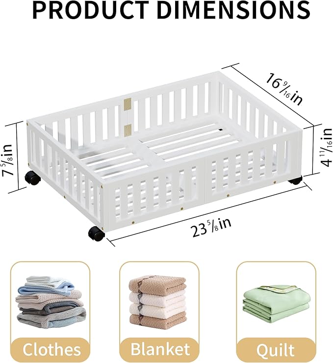 Bamboo Under Bed Storage with Wheels,Rolling Underbed Shoe Organizer Box for Shoes,Blankets,Toys,Clothes Container Space-Saving Bins for Bedroom,Closet,Dorm,Nursery