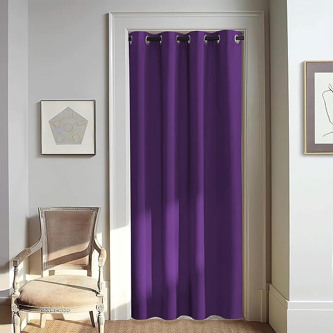 NICETOWN Door Curtain for Closet Doors 80 Inches Long 1 Panel, Blackout Doorway Curtain for Open Closet Bedroom, Room Divider Living Room for Privacy (Royal Purple, 1 Panel, 46W x 80L)
